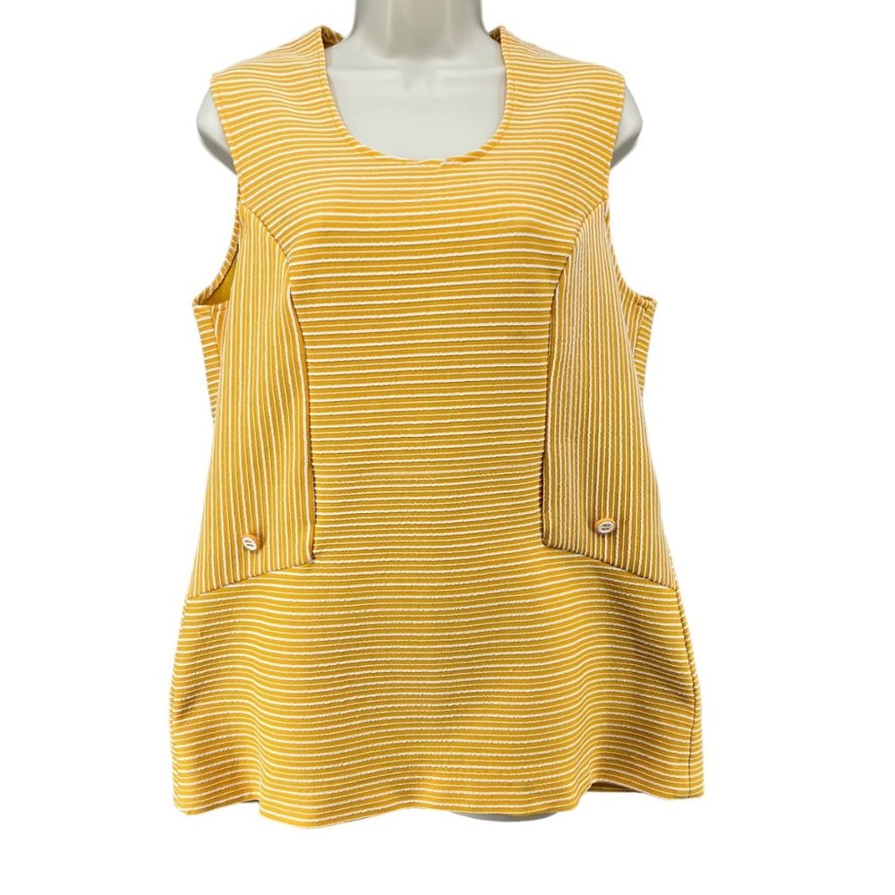 Vintage Marty Gutmacher Blouse Womens Yellow Striped Sleeveless Top Size M